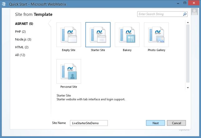 Creating StarterSite in WebMatrix